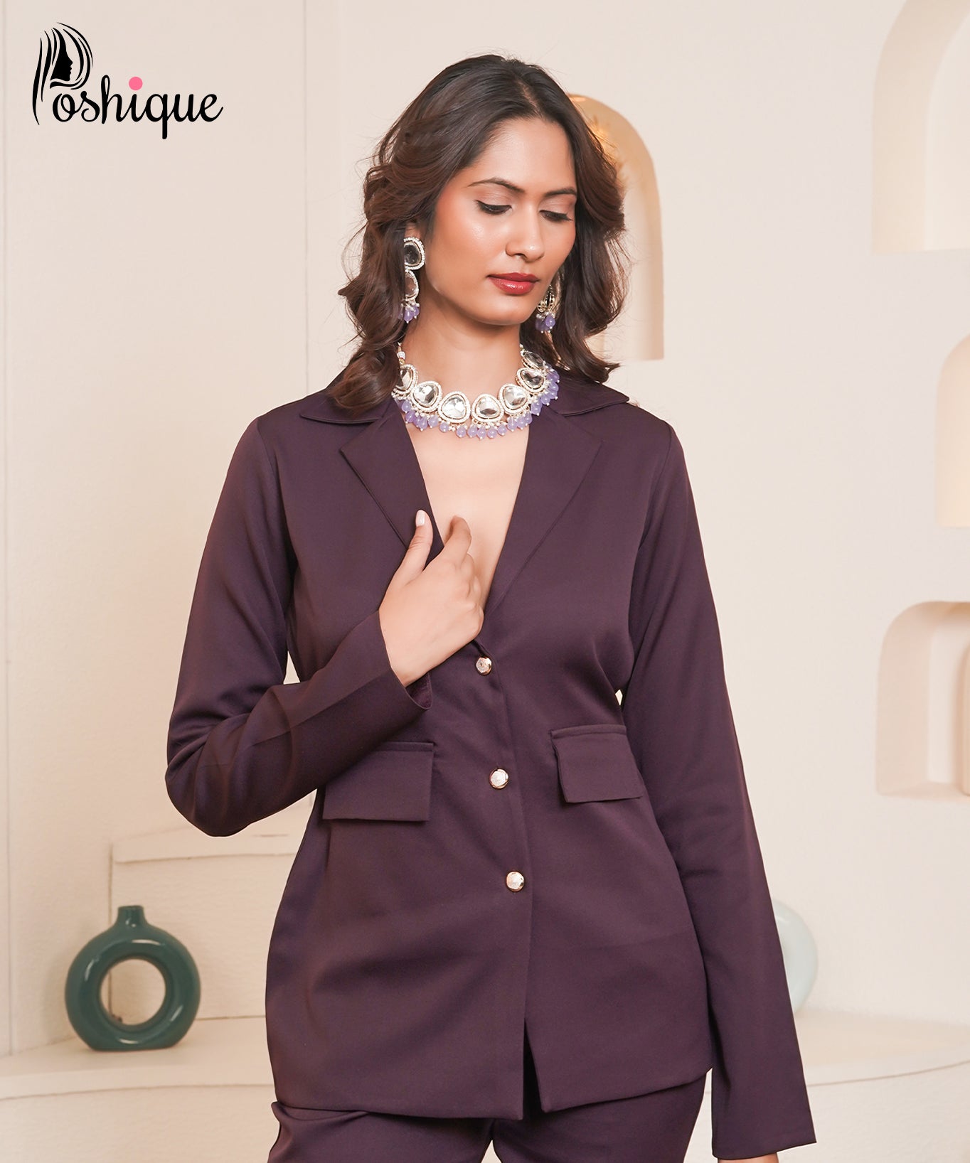 Luxe Plum Tailored Blazer & Flared Trousers Set